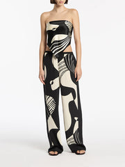 Sexy Print Tube Top Casual Two Piece Set