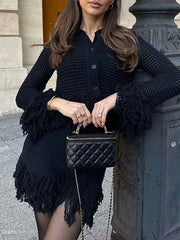Fashion Double-Breasted Crochet Knit Fringe Jacket