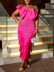 Elegant One Shoulder Bow Backless Slim Fit Fringe Dress