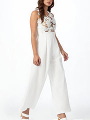 Floral Embellished Mesh See-through Wide Leg Jumpsuit