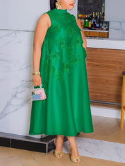 Elegant O Neck Sleeveless Floral Embellishment Dress