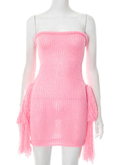 Sexy Strapless Backless Knit Bodycon Mini Dress