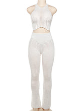 Knit Halter Top High Waist Trousers Set