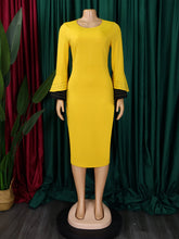 Round Collar Flared Sleeve Slim Dress