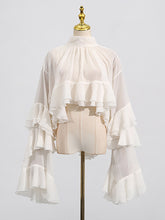 Fashion Sheer Mesh Spliced Ruffles Loose Blouse
