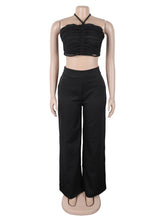 Sexy Halter Crop Tube Top High Waist Wide Leg Pants Set