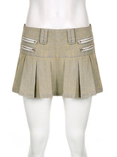 Fashion Zipper Pleated Denim Skirt