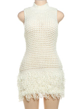 Sexy Sleeveless Fringe Hem Open Knit Sweater Dress