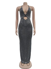 Elegant Halterneck Hollow Rhinestone Midi Dress