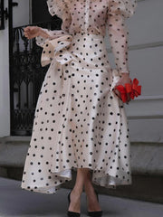 Fashion Ruffle Patchwork Polka Dot High Waist Skirt