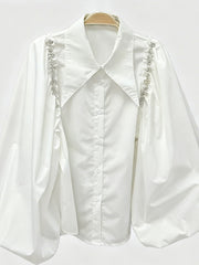 Fashion Puff Sleeve Rhinestone Embellished Casual Shirt