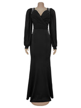 Elegant Rhinestone Sheer Puff Sleeve Mermaid Maxi Dress