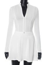 Stand Collar Zipper Slim Top Mini Skirt Set