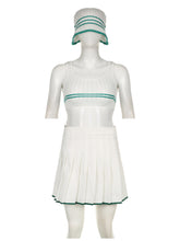 Casual Knit Stripe Cap & Vest & Pleated Skirt Sets