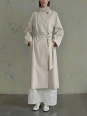 Boutique Stand Collar Lace-up Long Trench Coat