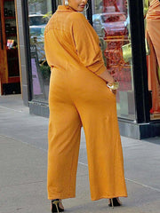Plus Size Fashion Lapel Wide Leg Jumpsuit