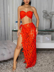 Sexy Lace Cropped Chest Top Cover-Up Skirt Sets