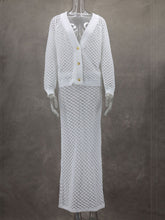 Elegant Slim Knit Hollow Out Cardigan Long Skirts Sets