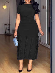 Casual Hem Layered Ruffle Bodycon Midi Dress