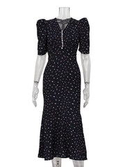 Fashion V Neck Floral Print Ruffle Hem Dress