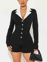 Fashion Long Sleeve Metal Button Bodycon Romper