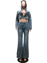 Cardigan Hooded Denim Jacket Jeans Set