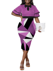 Fashion Round Neck Print Ruffle Sleeve Midi Dress