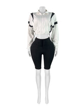 Contrast Color Drawstring Zipper Sweatshirt Shorts Sets