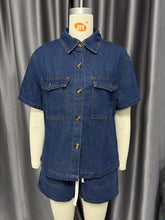 Casual Button Down Denim Shirt Shorts Set