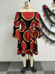 Off Shoulder Print A-line Dress