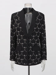 Fashion Pearl Fish Scale Detail Slim Blazer
