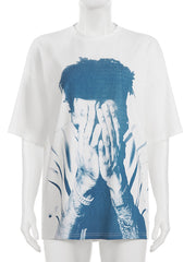 Round Collar Print Loose Casual T-shirt