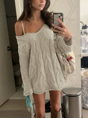 Fashion V Neck Loose Chunky Cable Knit Sweater