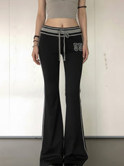 Casual Colorblock Drawstring Flared Trousers