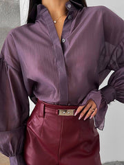 Elegant Lapel Loose Long Sleeve Office Shirts