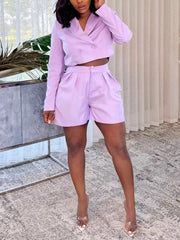 Fashion Cropped Blazer And Shorts Casual Two Piece Suit