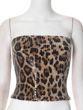 Sexy Leopard Print Sequin Strapless Top