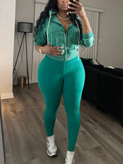 Casual Zip-Front Hoodie And Skinny Pants Sets