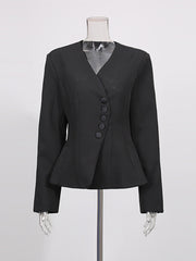 Elegant V Neck Cinched Waist Ruffles Hem Jacket