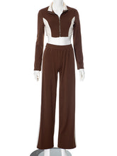 Zipper Cropped Tops Joggers Sports Casual Set