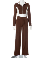 Zipper Cropped Tops Joggers Sports Casual Set