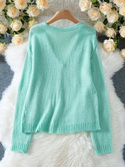 Casual V Neck Fuzzy Knit Cardigan Sweater