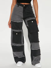 Casual High Waist Patchwork Denim Straight Jeans