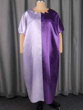 Plus Size Round Neck Contrast Color Loose Maxi Dress