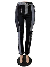 Trendy Mid Waisted Patchwork Raw Edge Jeans