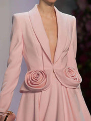 Fashion Floral Embellishment Blazer A-line Skirt Suit