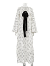 Elegant V Neck Bow Polka Dot Print Loose Maxi Dress