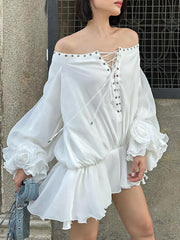 Sexy Off Shoulder Lace-up Mini Dress