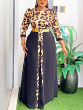 Elegant Leopard Print Patchwork Chiffon Maxi Dress