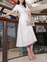 Round Neck Rhinestone Bow Appliques Slim Dress